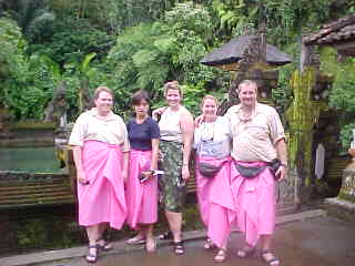 Rick Belgarde, Cecil Alegre, Kim Pichler, SGK and I in rented pink sarongs at the water temple