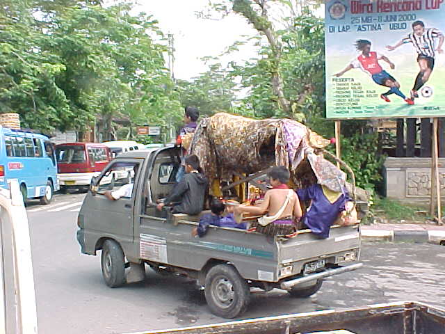 Balinese dragon costume in a van