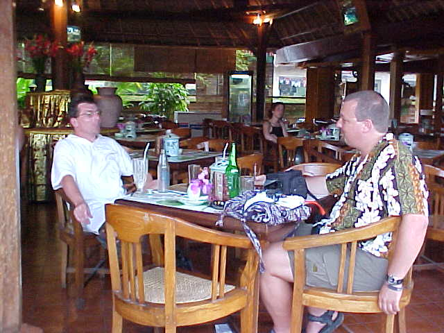 John And I relaxing at the Palace resturant in Ubud, Bali