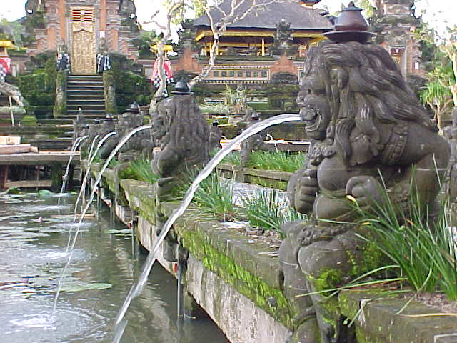 Lions spitting water at the Palace restaurant in Ubud, Bali