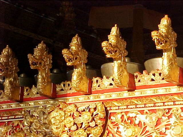 Golden dragon statuary at the Palace restaurant in Ubud, Bali