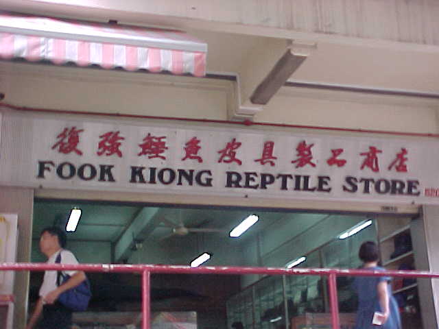 Sign says "Fook Kiong Reptile Store" (Singapore, The Travel Addicts)