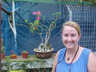 Mvc-154e-SGK and bonsai in temple. SaraGrace Keenan. Malacca, Malacca, Negeri Melaka, Malaysia (Malaysia, The Travel Addicts)