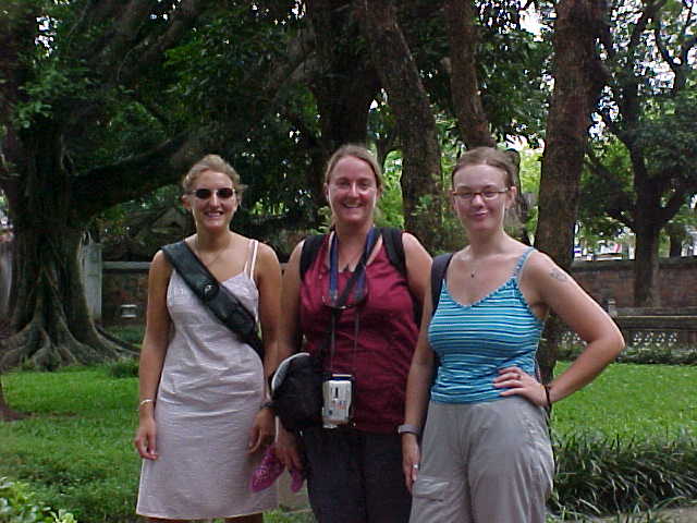 The Girls at the Literary Temple :  Janet the Birthday girl, SaraGrace my love, and Sarah the Visa stamper) (Vietnam, The Travel Addicts)