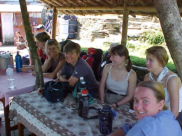 Lunchtime :  From right to left: SGK, Sara, Malaysia (AKA Mellissa Dellow), Susan, Sandy, Helena, Ken (Nepal, The Travel Addicts)