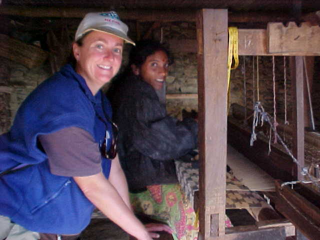 SGK and the loom lady that she bought a tablecloth from (Nepal, The Travel Addicts)