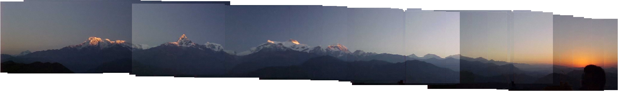 Panorama of the annapurna range from the top of Sarangkot