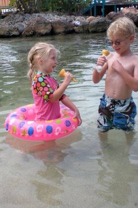 Bella and Michelangelo enjoy their ice cream in the carribean